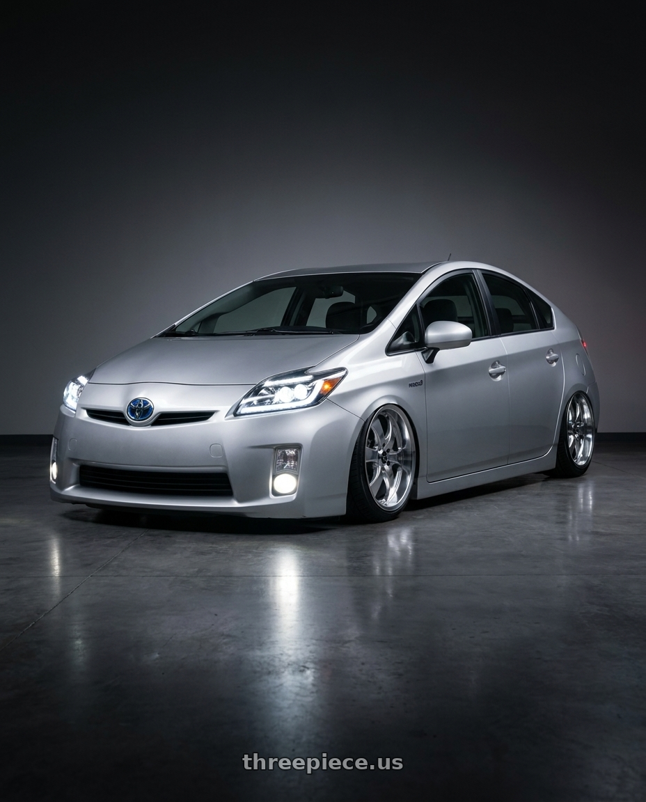 2010 Prius 3 with led lights and stock wheels with Enkei M6 5x127 17x8+10 Mirror Finish wheels