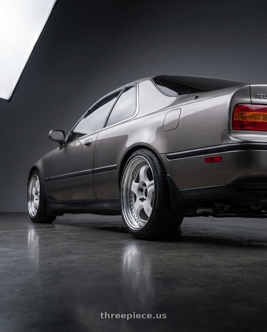 1991 Acura legend  with Work Meister S1 3P 5x114.3 18x9.5+35 L Disk White wheels rear three quarter view square tires