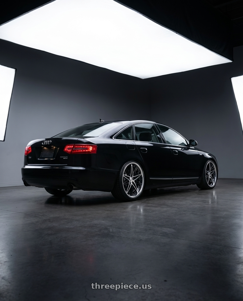 2010 audi a6 c6.5 prestige facelift sedan quattro  with Work Schwert Sg1 5x114.3 18x8.5+38 A Disk Black Cut Clear wheels rear three quarter view square tires