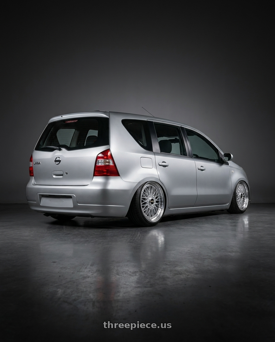 2009 Nissan livina with BBS Super-RS 5x112 19x9.0+42 Silver wheels rear three quarter view slight stretch tires