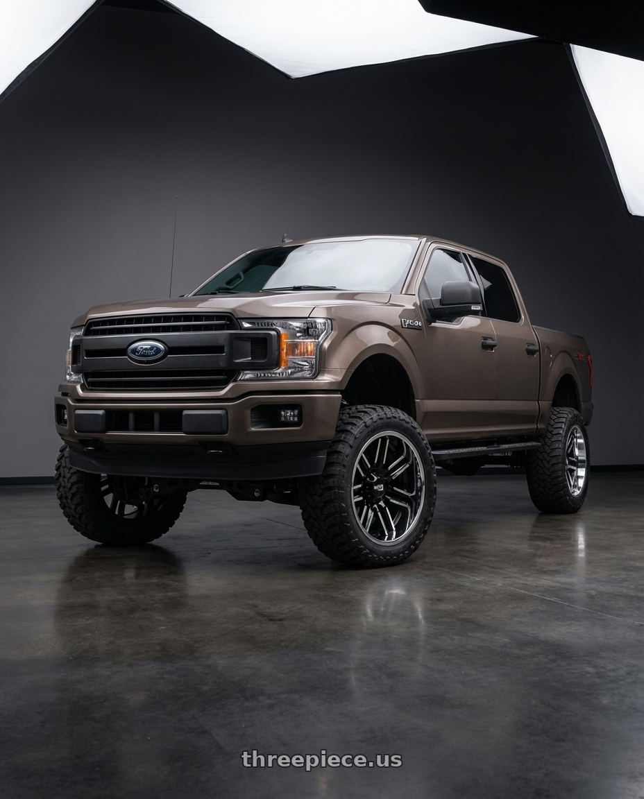 2019 Ford F-150 with Moto Metal MO202 6X135 22X12 -44 GLOSS BLACK MACHINED CENTER CHROME LIP wheels