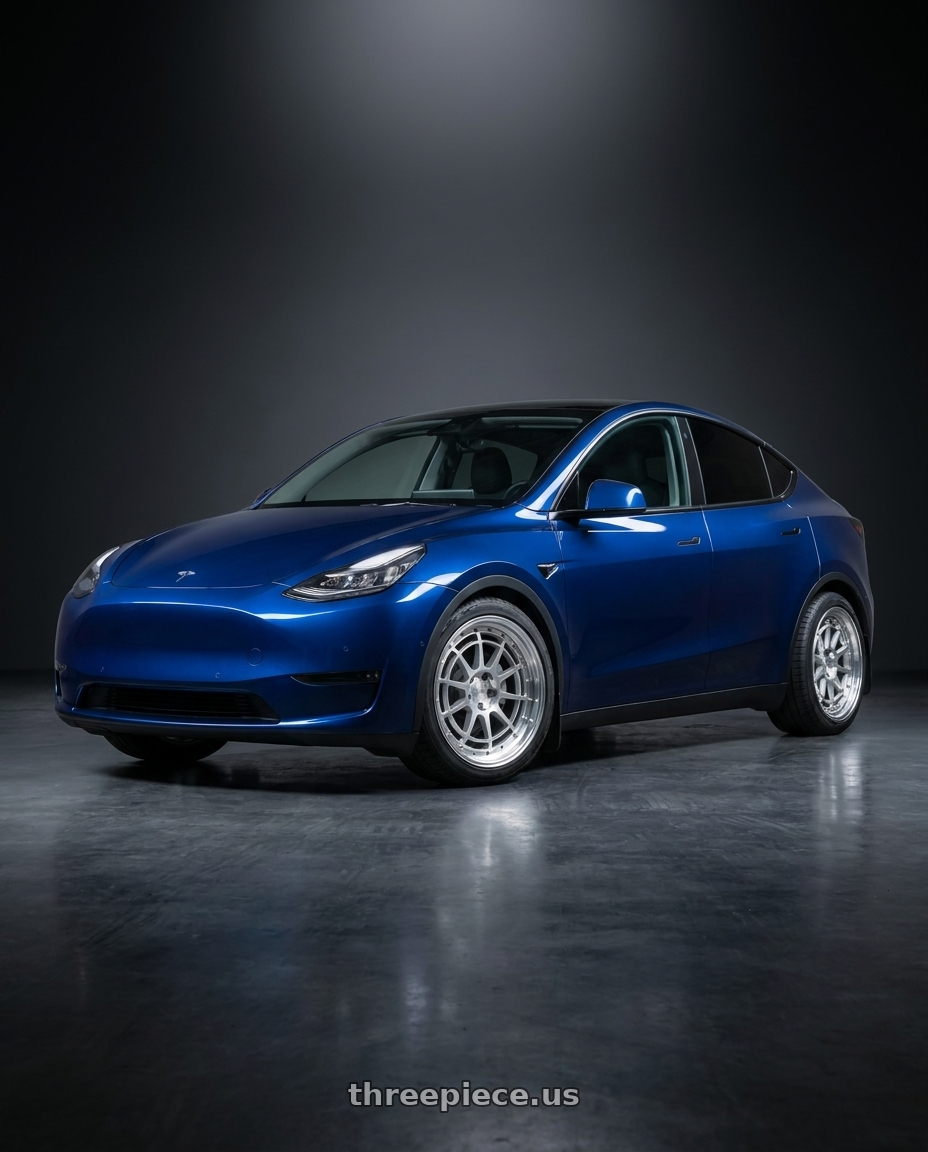 2023 Tesla Model Y with Aodhan AH04 5x114.3 18x9.5+30 Silver w/Machined Face wheels