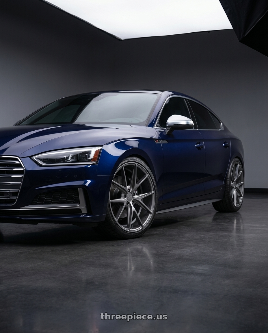 2014 Audi S5 B8 with Niche 1PC M116 MISANO 5X112 19X9.5 +35 MATTE GUN METAL wheels front three quarter view lowered stance