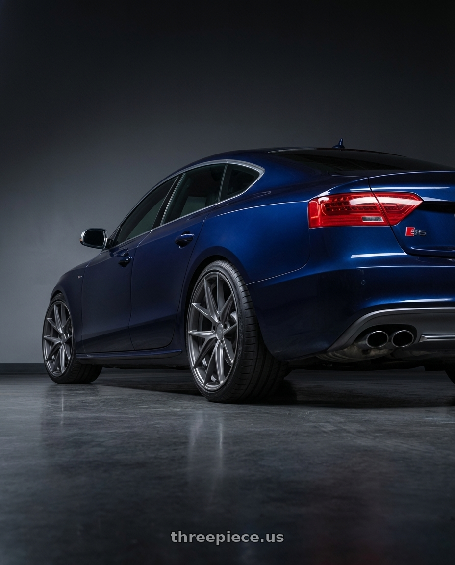 2014 Audi S5 B8 with Niche 1PC M116 MISANO 5X112 19X9.5 +35 MATTE GUN METAL wheels rear three quarter view square tires