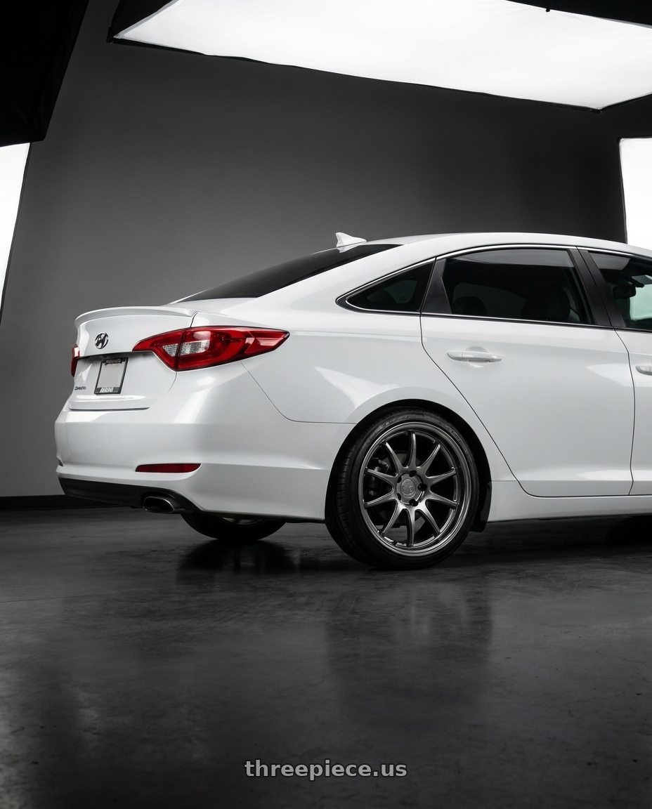 Hyundai Sonata Se 2017 with Aodhan DS02 5x114.3 19x8.5+35 Hyper Black wheels rear three quarter view square tires