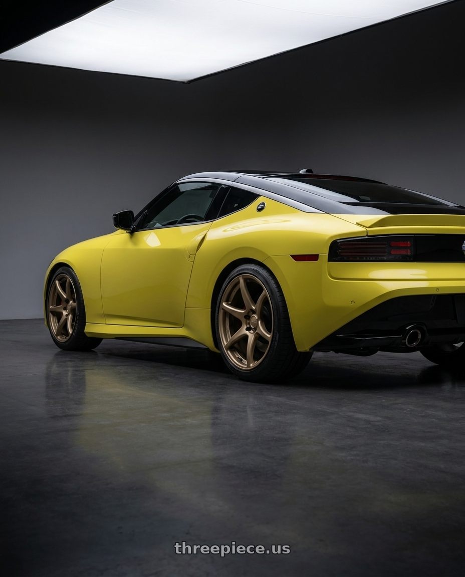 2024 Nissan Z with Kansei K11B Tandem 5x114.3 19x9.5 22 Bronze wheels rear three quarter view square tires