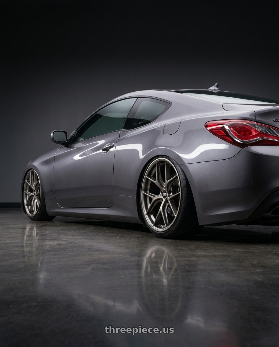 2011 Genesis Coupe 20T with BBS CC-R 5x112 19x8.5+30 Satin Platinum wheels rear three quarter view slight stretch tires