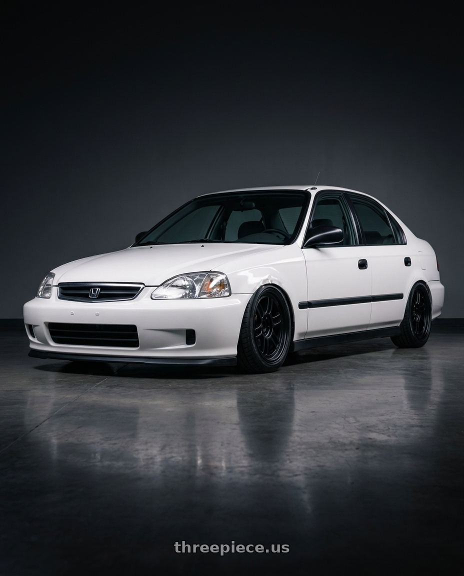 1999 Honda civic lx sedan with Enkei RPF1 4x100 15x8+28 Black wheels
