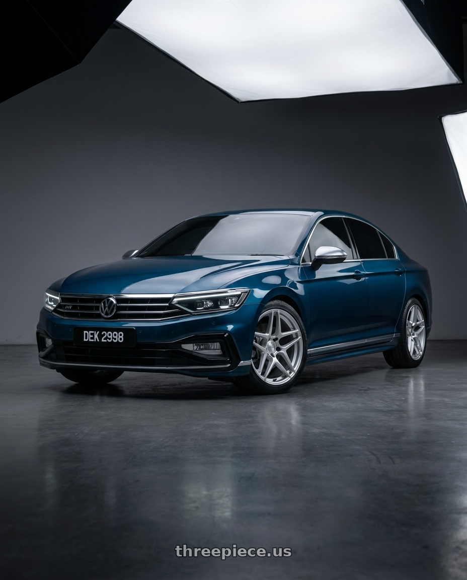 2022 Volkswagen Passat B8.5 3G R-Line, Aquamarine Blue Metallic with Kansei K15H Astro 5X112 19x8.5 35 Hyper Silver wheels