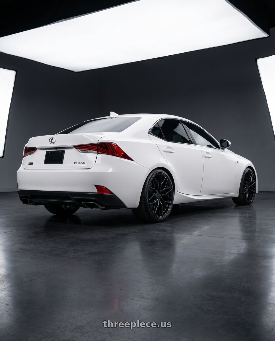 2018 Lexus IS 350 F Sport with Avant Garde Wheels M520R 5X114.3 19x9.5 +40 Gloss Black wheels rear three quarter view square tires