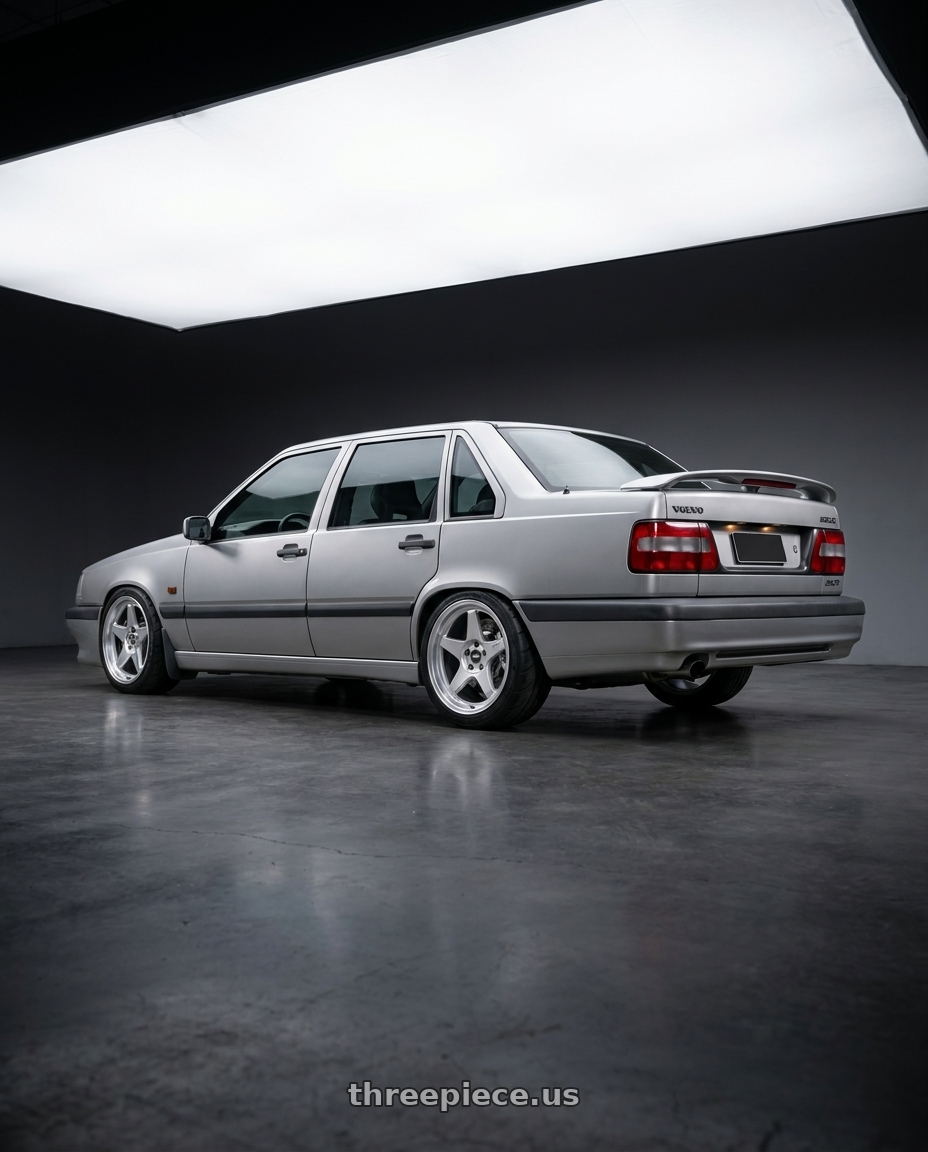 1996 Volvo 850 GLE, 850R Wing, 850R Bumper, Big brake kit with chrome 6 piston calipers, nankang semi slick tyres. with ESR Wheels CR SERIES CR5 5x108 18x8.5 +30 Hyper Silver wheels rear three quarter view slight stretch tires