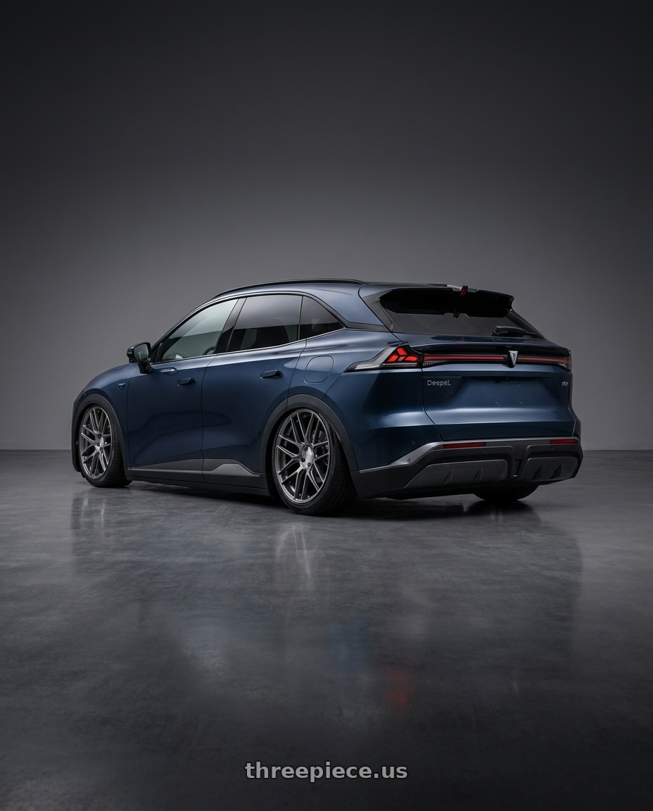 2025 Deepal s07 with Beyern AUTOBAHN 5X112 19X8.5 +20 GLOSS GUNMETAL wheels rear three quarter view slight stretch tires