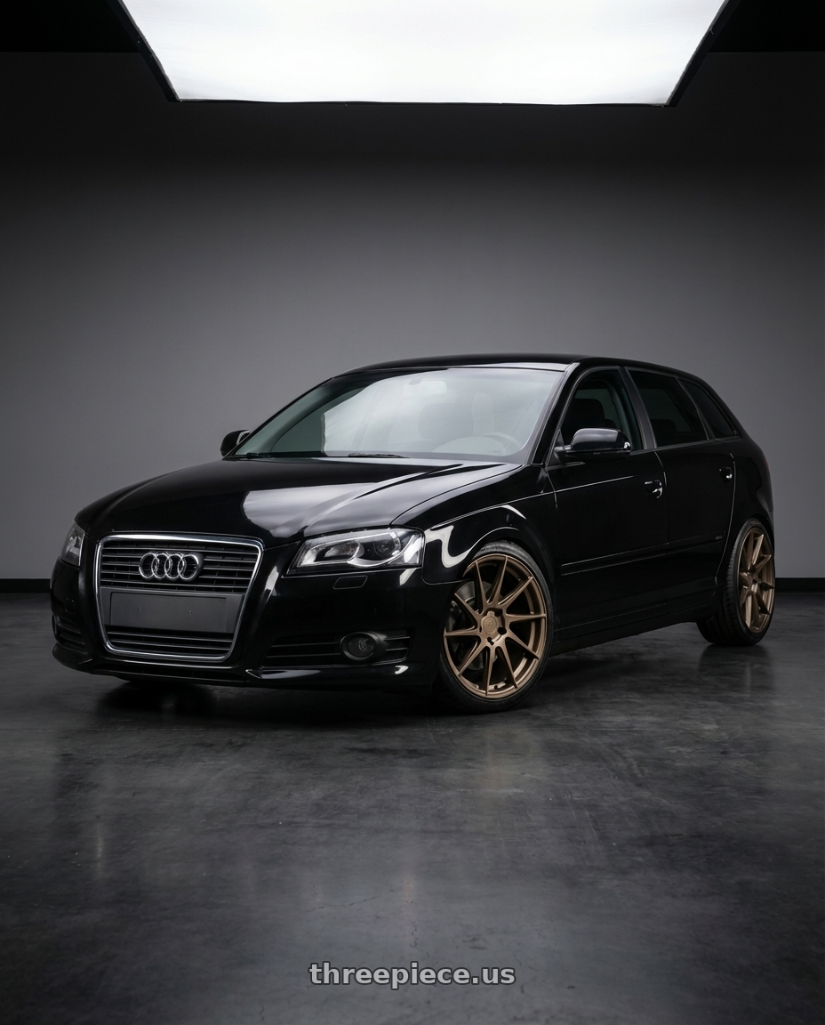 2012 Audi A3 8P with Aodhan AH09 5x112 18x8.5 +35 Matte Bronze wheels front three quarter view lowered stance