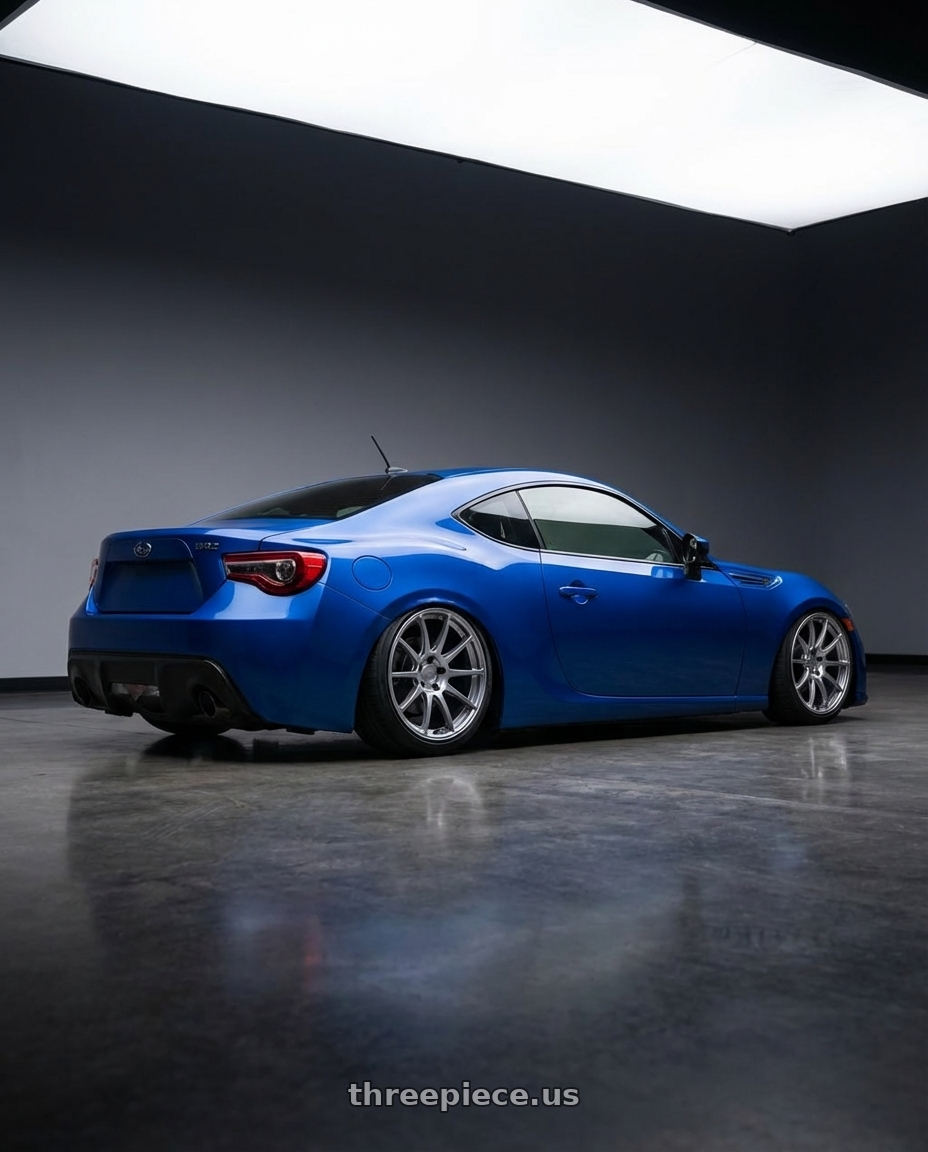 2017 Subaru BRZ with Ssr Gtv02 5x100 18x8.5+44  GLARE SILVER wheels rear three quarter view slight stretch tires