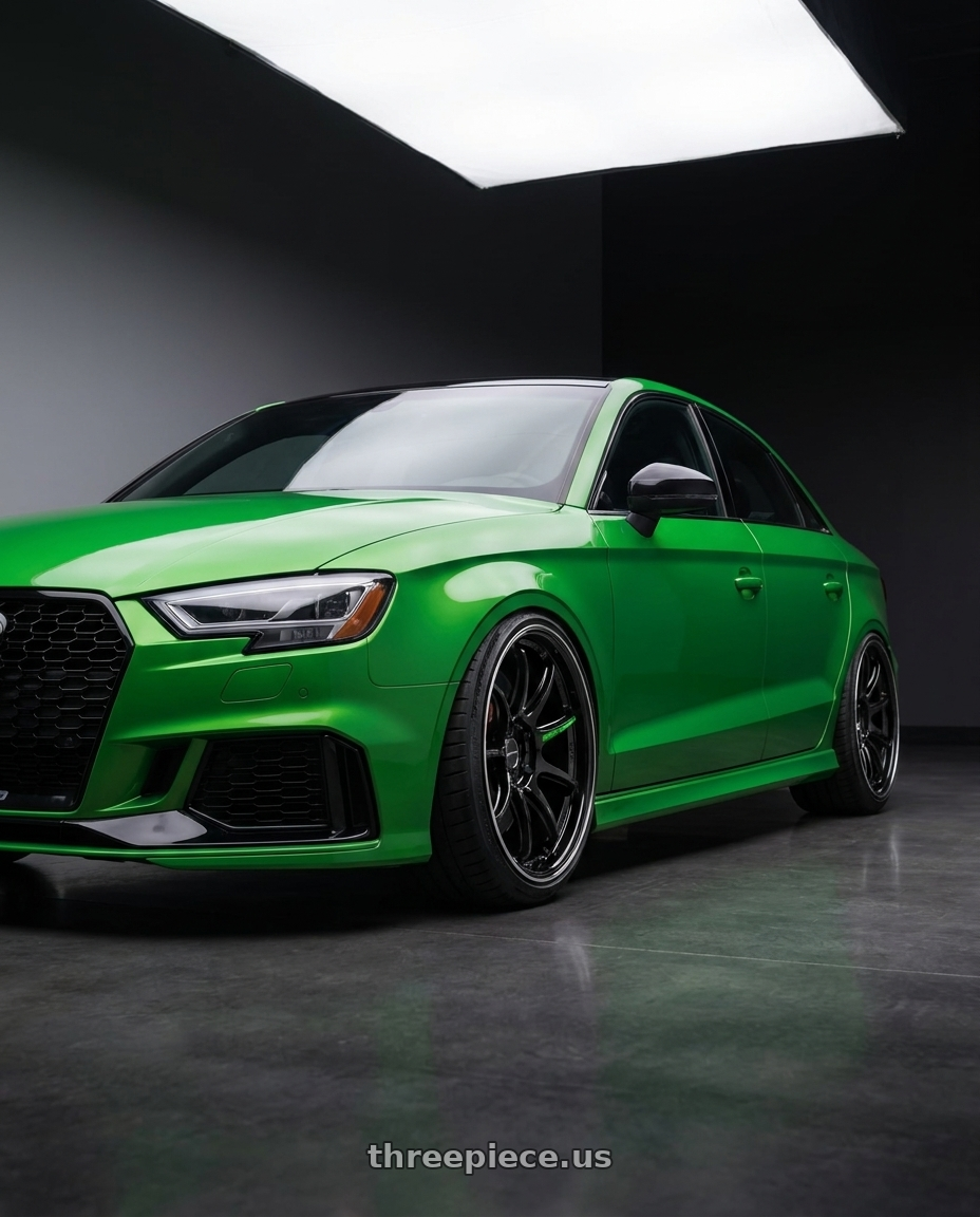 2017 Audi RS3 with Work Emotion Zr10 5x112 19x10.5 +23 Black Diamond Lip Cut wheels front three quarter view lowered stance