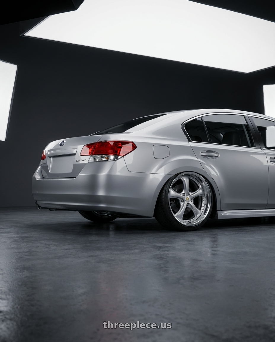 2012 Subaru Legacy 2 5 with Work Wheels VS-KF 5x100 19x8.5+35 Light Grey Silver L Disk FULL REVERSE wheels rear three quarter view slight stretch tires