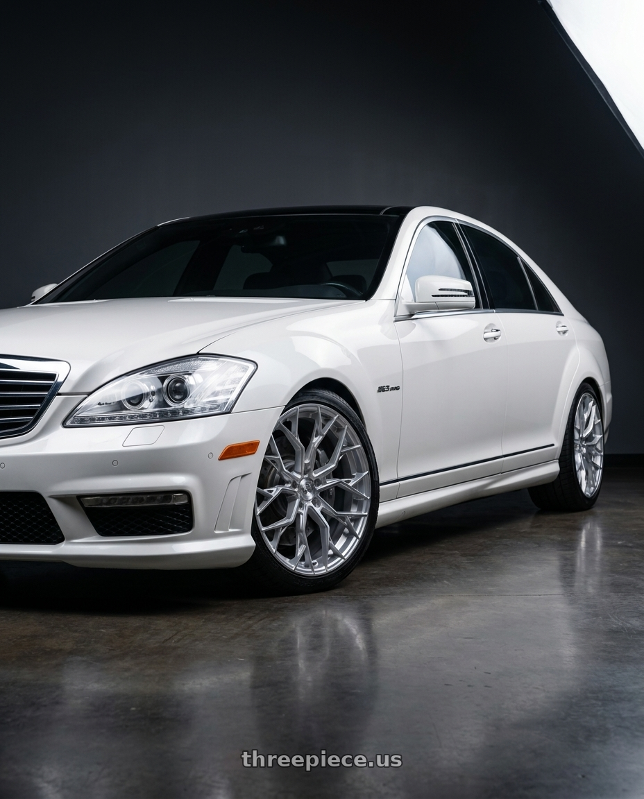 2009 Mercedes s63 with DOLCE PERFORMANCE ARIA 5x112 20x10 +40 Gloss Silver Machined Face wheels