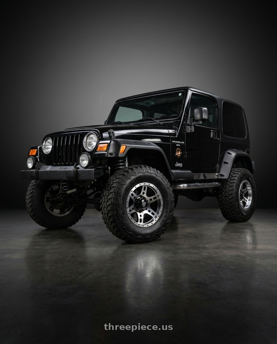 1997 jeep wrangler with WHITE DIAMOND W2757 5x114.3 15x8-10 BLACK / MACHINED wheels