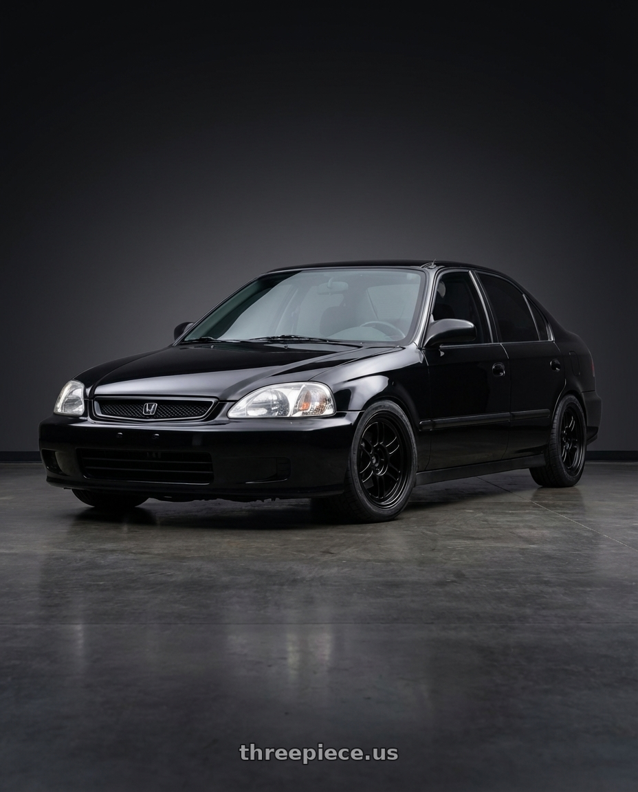 1999 Honda civic LX sedan with Enkei RPF1 4x100 15x8+28 Black wheels