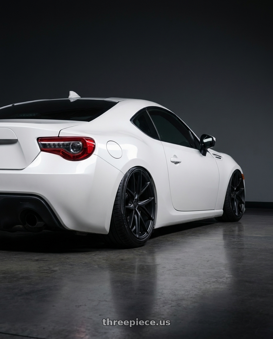 2016 Scion FR-S with Niche 1PC M117 MISANO 5X100 17X8 +40 MATTE BLACK wheels rear three quarter view slight stretch tires