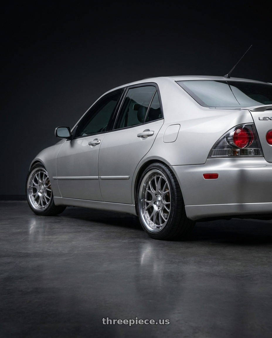 2003 Lexus is300 with SSR Professor MS3R 5x114.3 17X8.5 43 NR Disk Titan Silver wheels rear three quarter view square tires