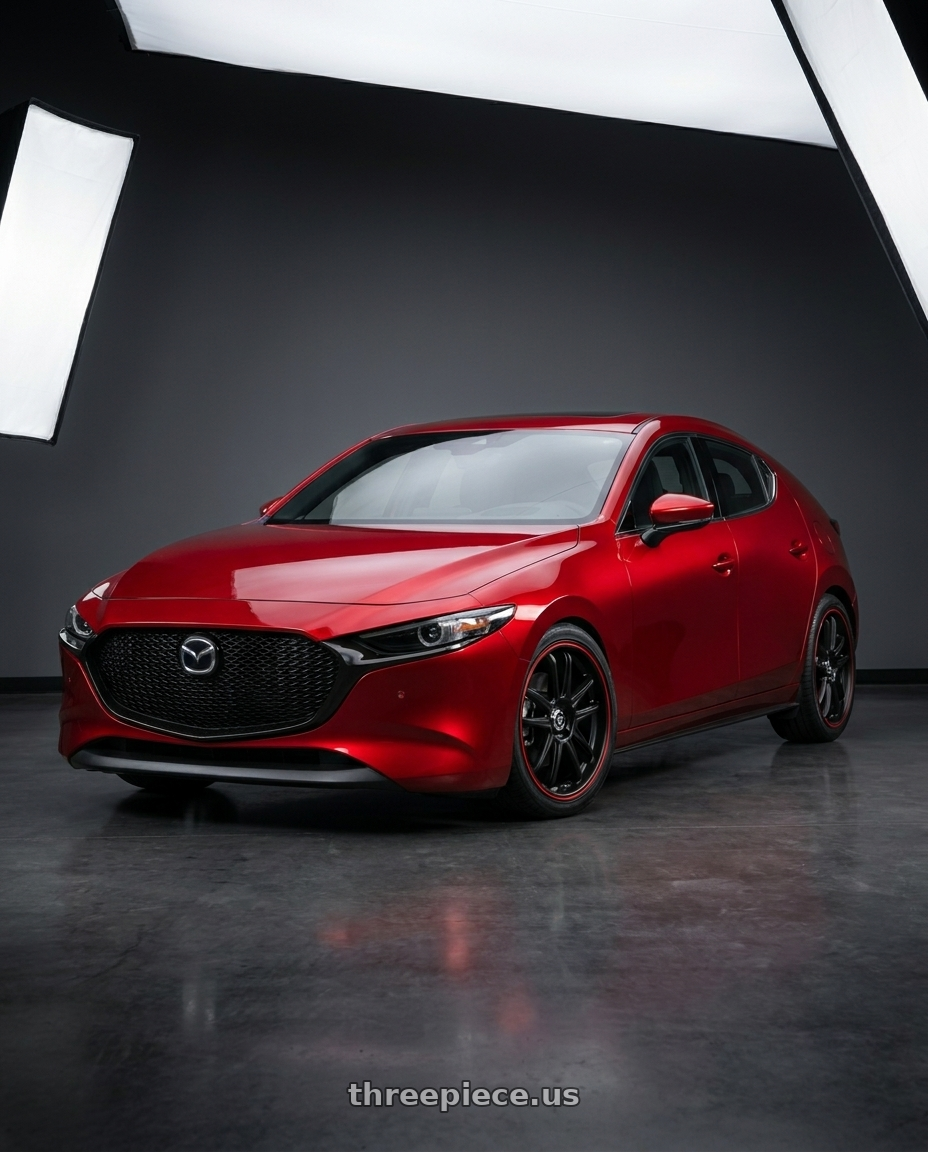 2024 Mazda3 Fastback with Motegi MR117 5X114.3 18X7.5 +45 MATTE BLACK  WITH RED RACING STRIPE wheels