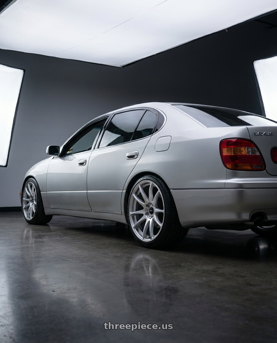 2001 Lexus gs300 with Vors TR4 5x114.3 19x9.5  +35 Silver Machine Face wheels rear three quarter view square tires