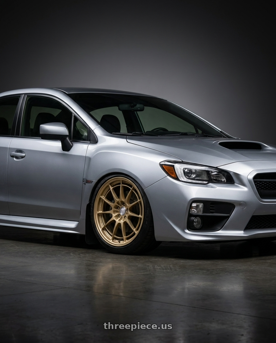 2015 Subaru wrx with Enkei NT03+M 5x114.3 18x9.5+40 Titanium Gold wheels
