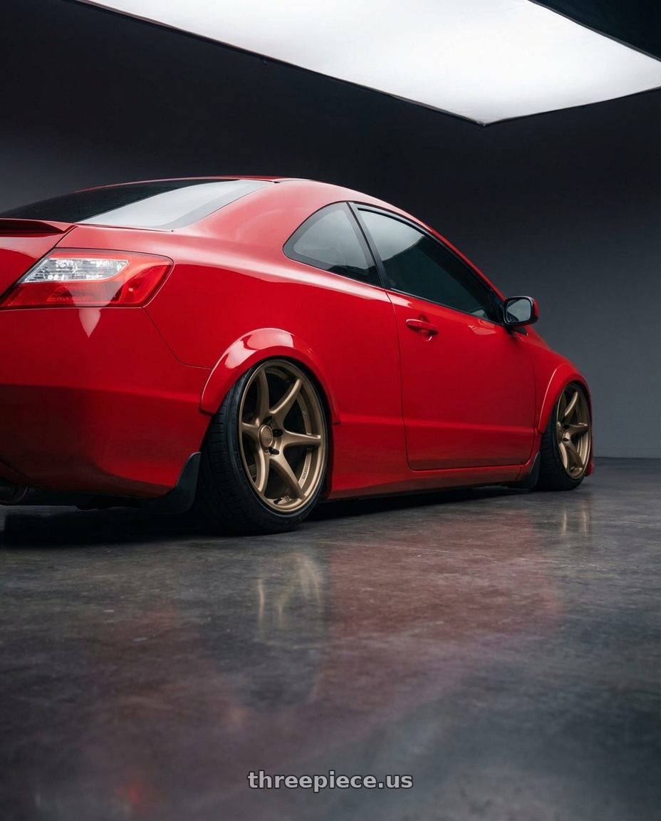 2011 Honda Civic Si with Kansei K11B Tandem 5x114.3 18x9.5 22 Bronze wheels rear three quarter view slight stretch tires