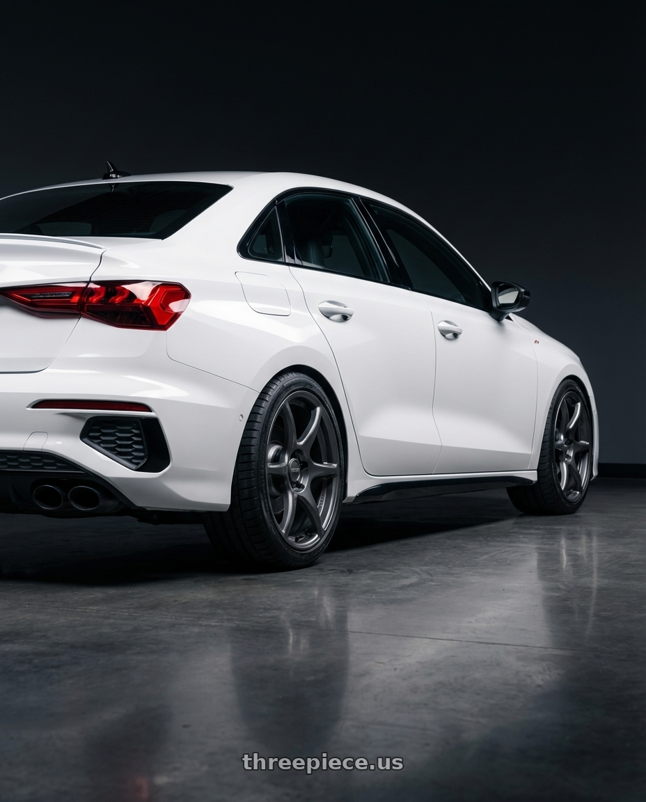 2024 Audi S3 8Y with Kansei K11G Tandem 5X112 19x9.5 22 Gunmetal wheels rear three quarter view square tires