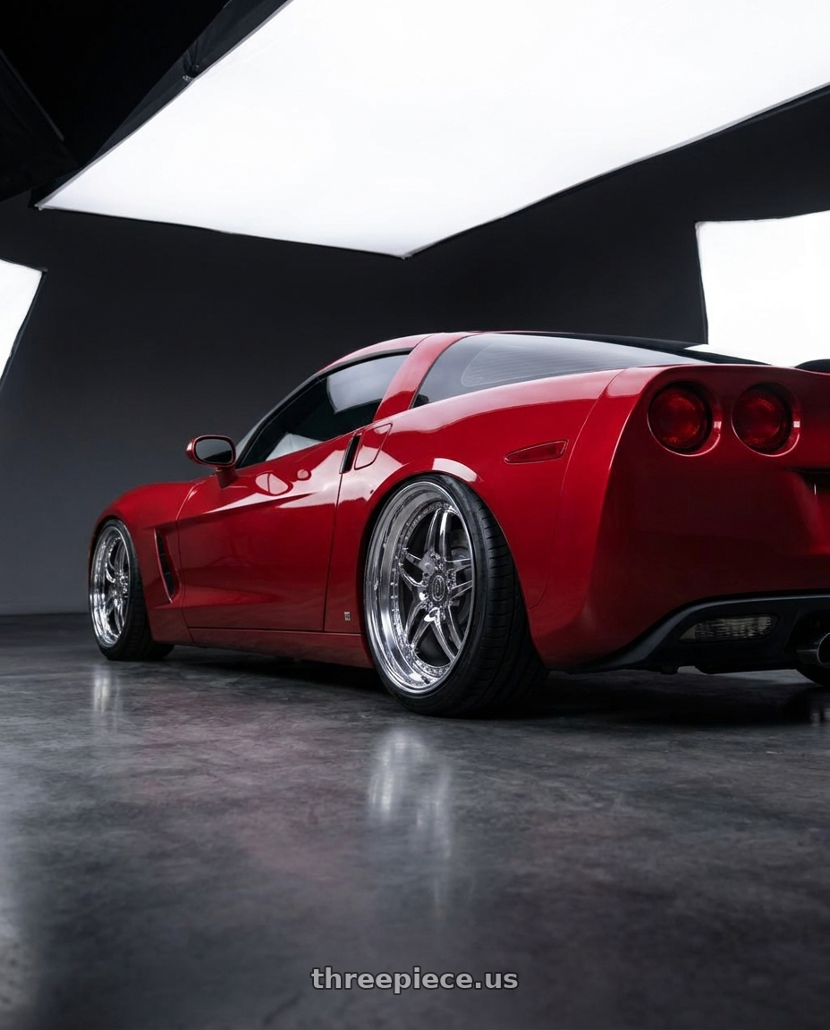 2006 chevy corvette with Heritage Wheel EBISU wheels rear three quarter view extreme stretch tires