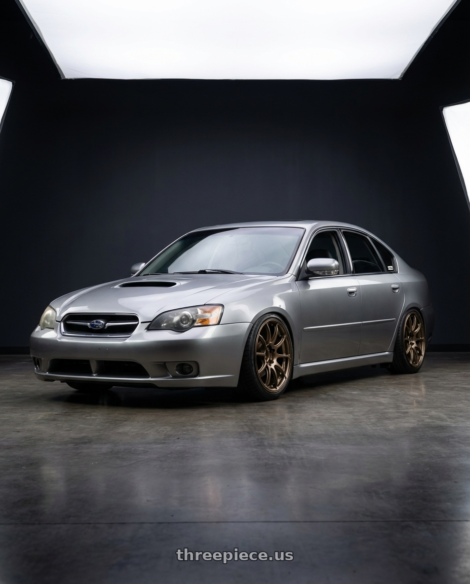 2009 Subaru Legacy 2.5 GT Limited with Advan Racing RZII 5x100 18x9.5 +45 RACING BRONZE wheels front three quarter view lowered stance