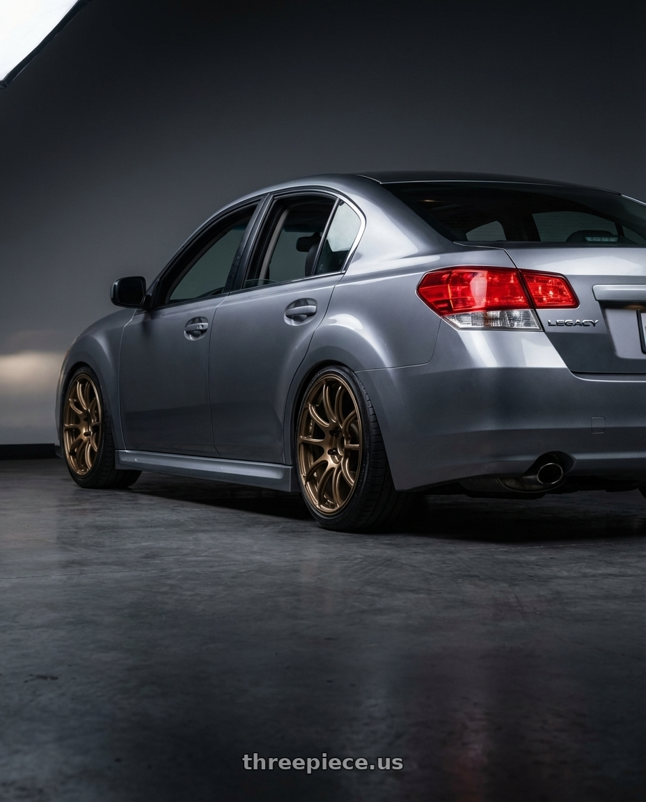 2009 Subaru Legacy 2.5 GT Limited with Advan Racing RZII 5x100 18x9.5 +45 RACING BRONZE wheels rear three quarter view slight stretch tires