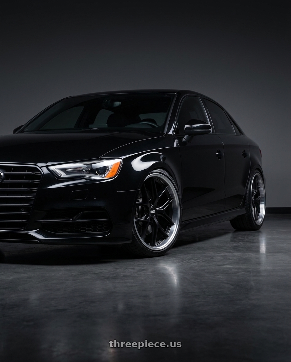 2017 Audi RS3 with BBS CC-R 5x112 20x10.5+34 Satin Black wheels front three quarter view lowered stance