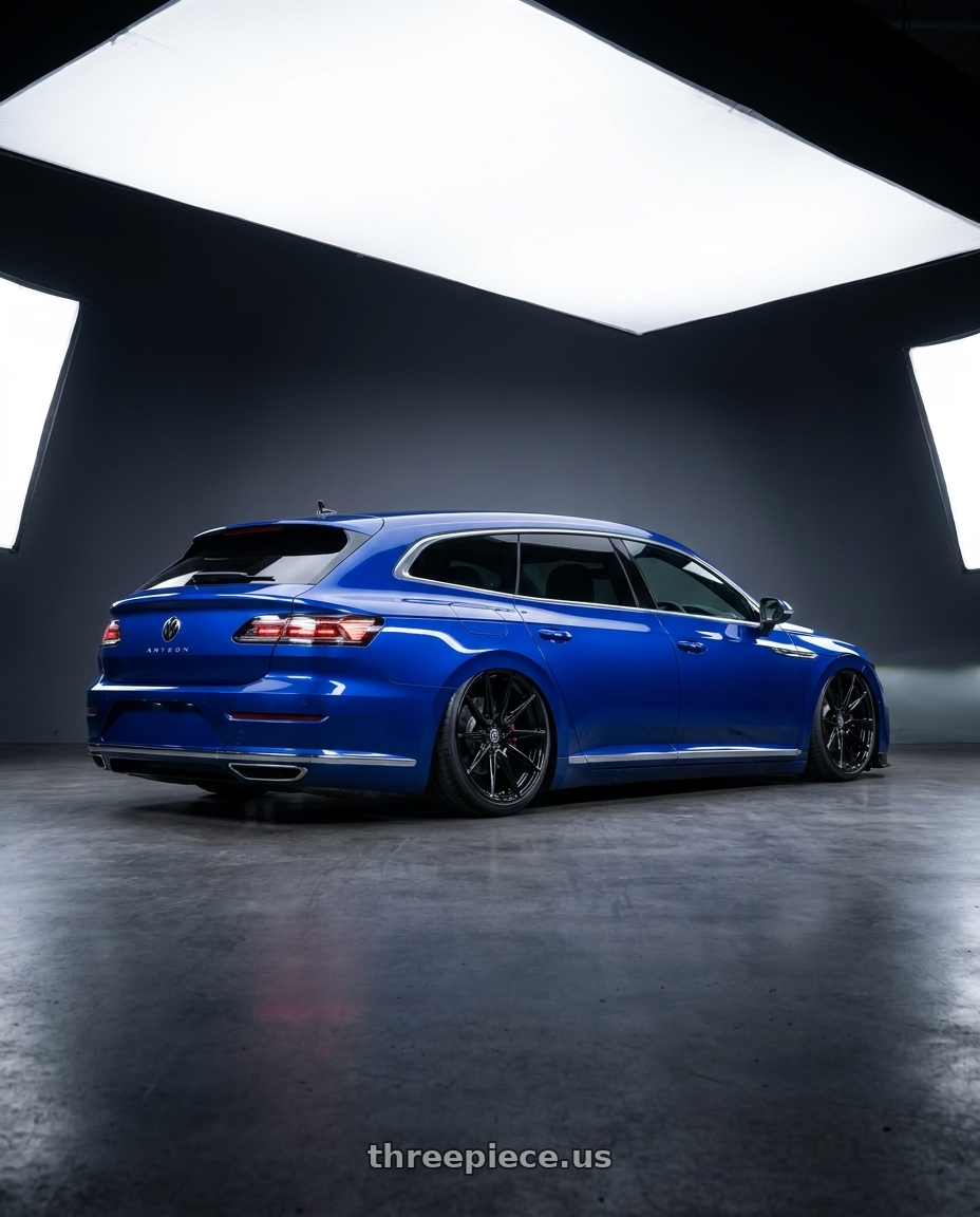 2021 VW Arteon Shooting Brake R with Brada Wheels CX2 5x112 19x10 +30 Gloss Black wheels rear three quarter view extreme stretch tires