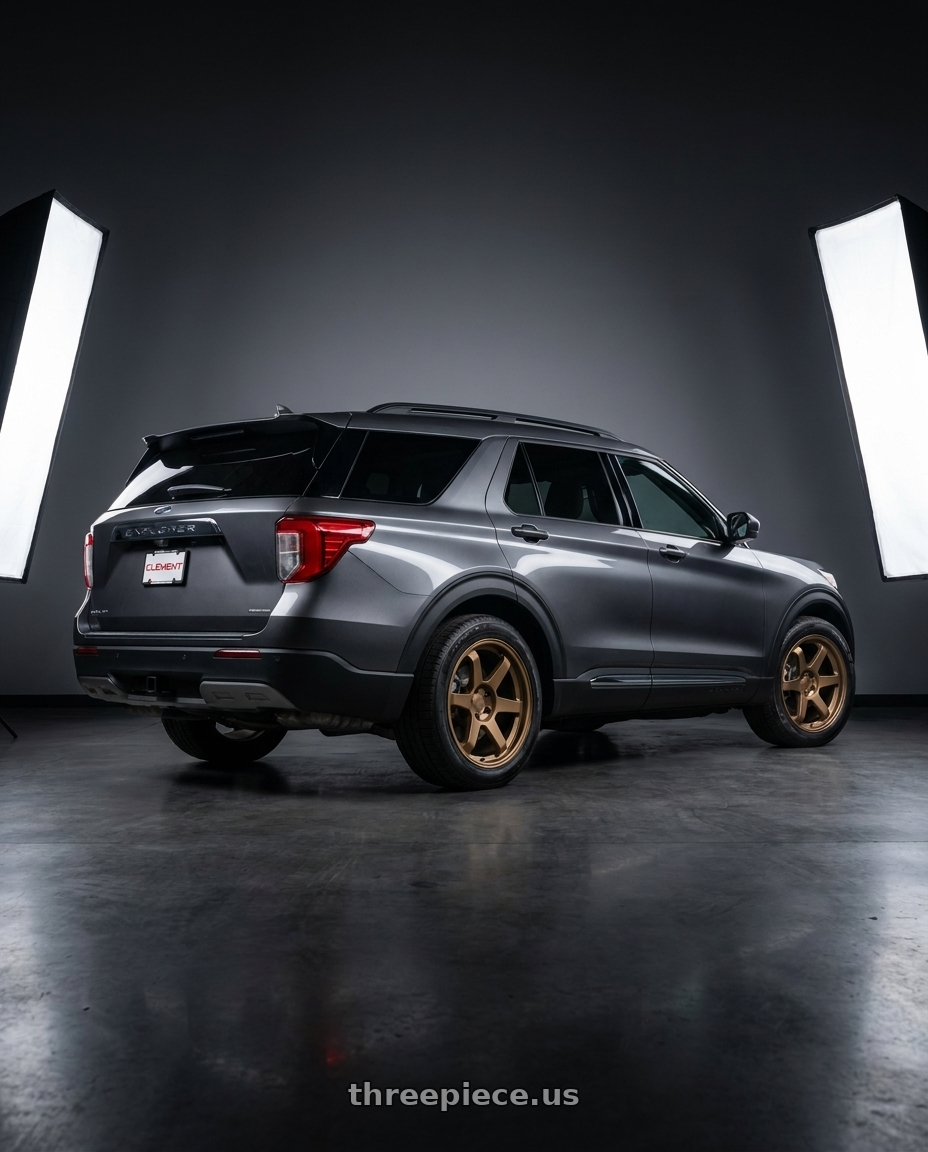 2025 ford explorer with 9six9 SIX-1 5x114.3 18X8.5 +35 Matte Bronze wheels rear three quarter view square tires