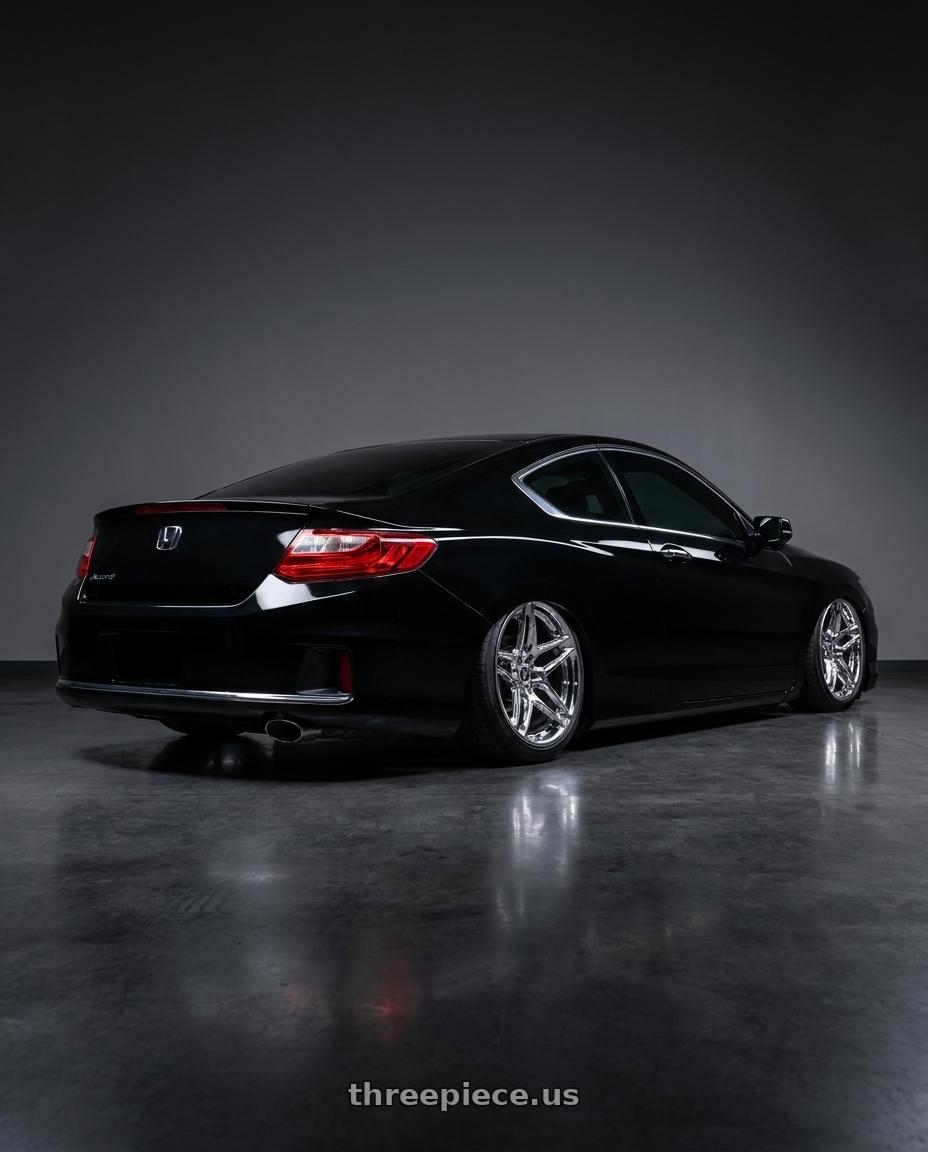 2015 Honda accord lxs with HERITAGE WHEEL EBISU MONOC 5x114.3 19x9.5 +38 CHROME wheels rear three quarter view slight stretch tires