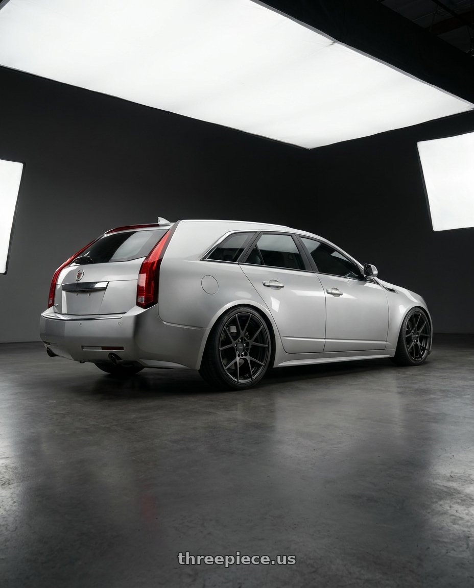 2010 Cadillac Cts Wagon with Rotiform 1PC R139 KPS 5X100 18X8.5 +35 MATTE BLACK wheels rear three quarter view square tires