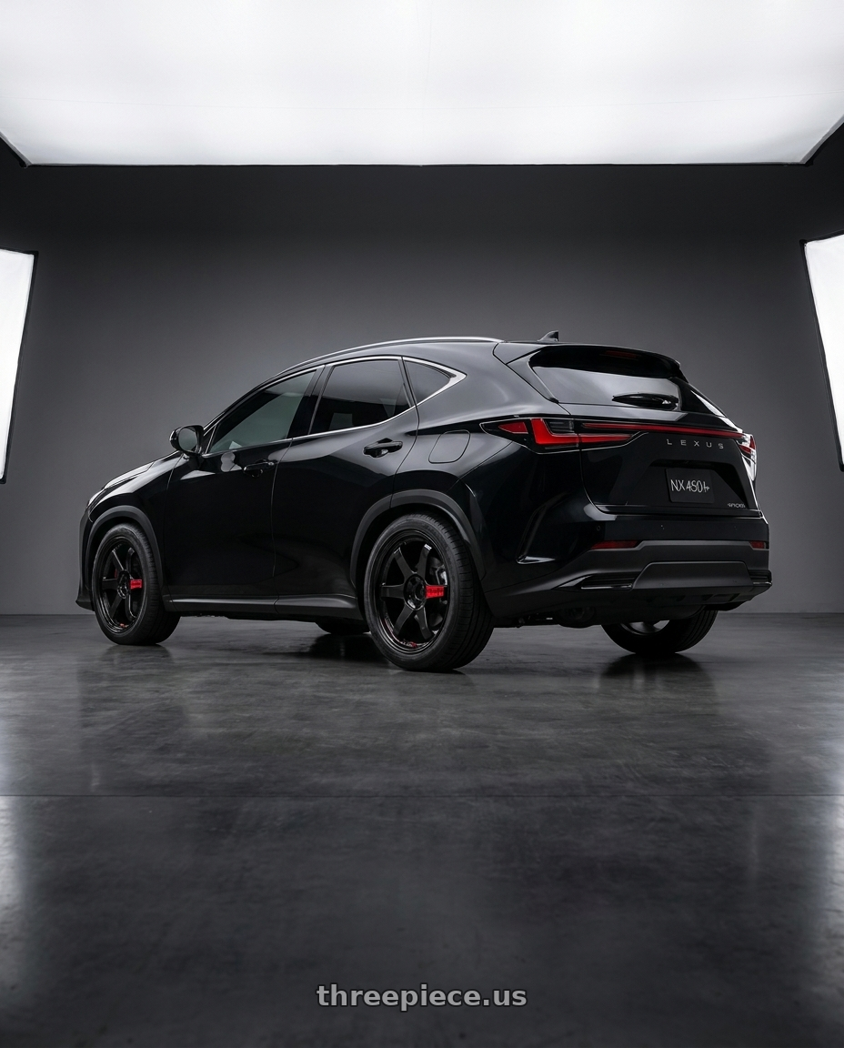 2024 NX te37 with Volk Racing TE37SL BK-II 5x112 19x8.5 +39 PRESSED BLACK / RIM REDOT wheels rear three quarter view square tires