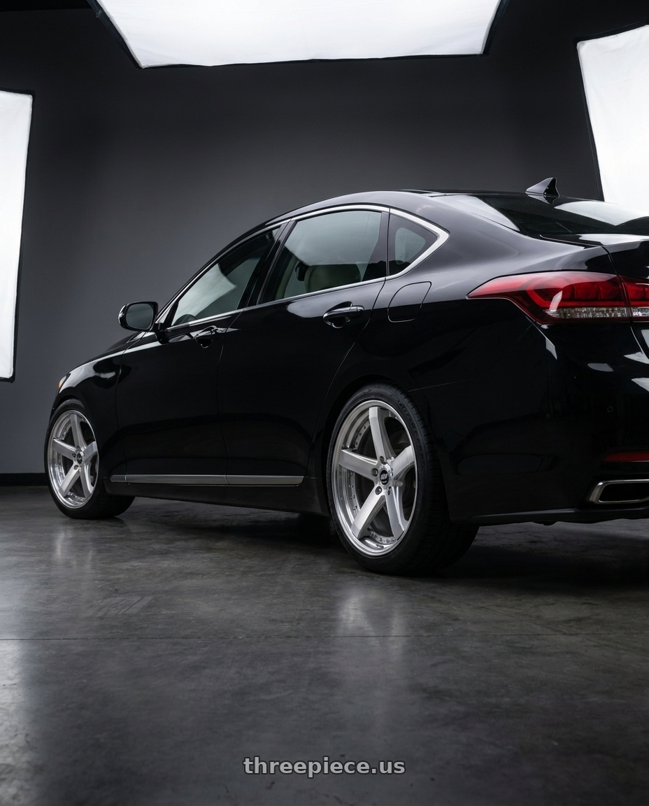 2016 hyundai genesis 3 8 with Work Zeast St2 5x114.3 19x8.5+38 W Disk Transparent Grey Polish wheels rear three quarter view square tires