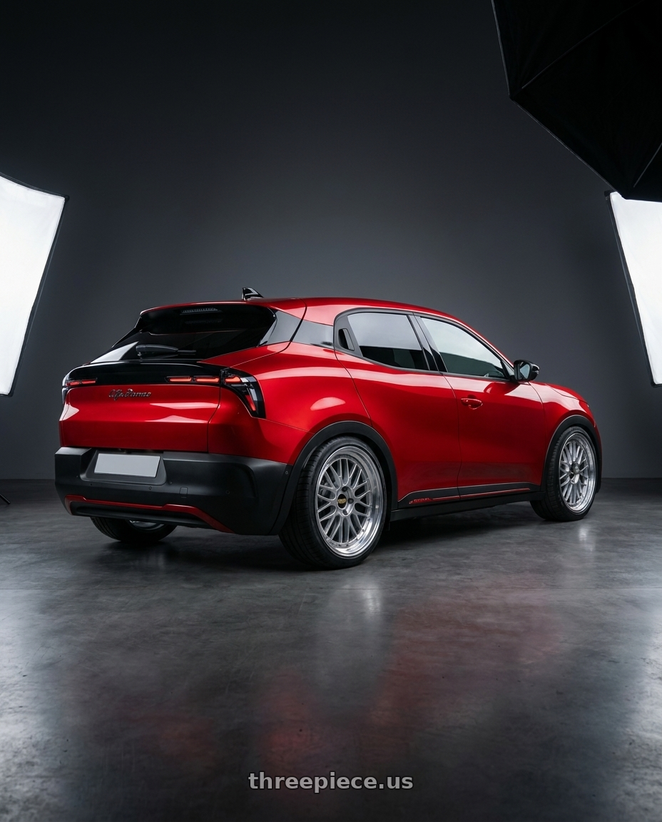 2026 alfa romeo junior with BBS LM 5x120 20x9.0+15 Diamond Silver wheels rear three quarter view square tires
