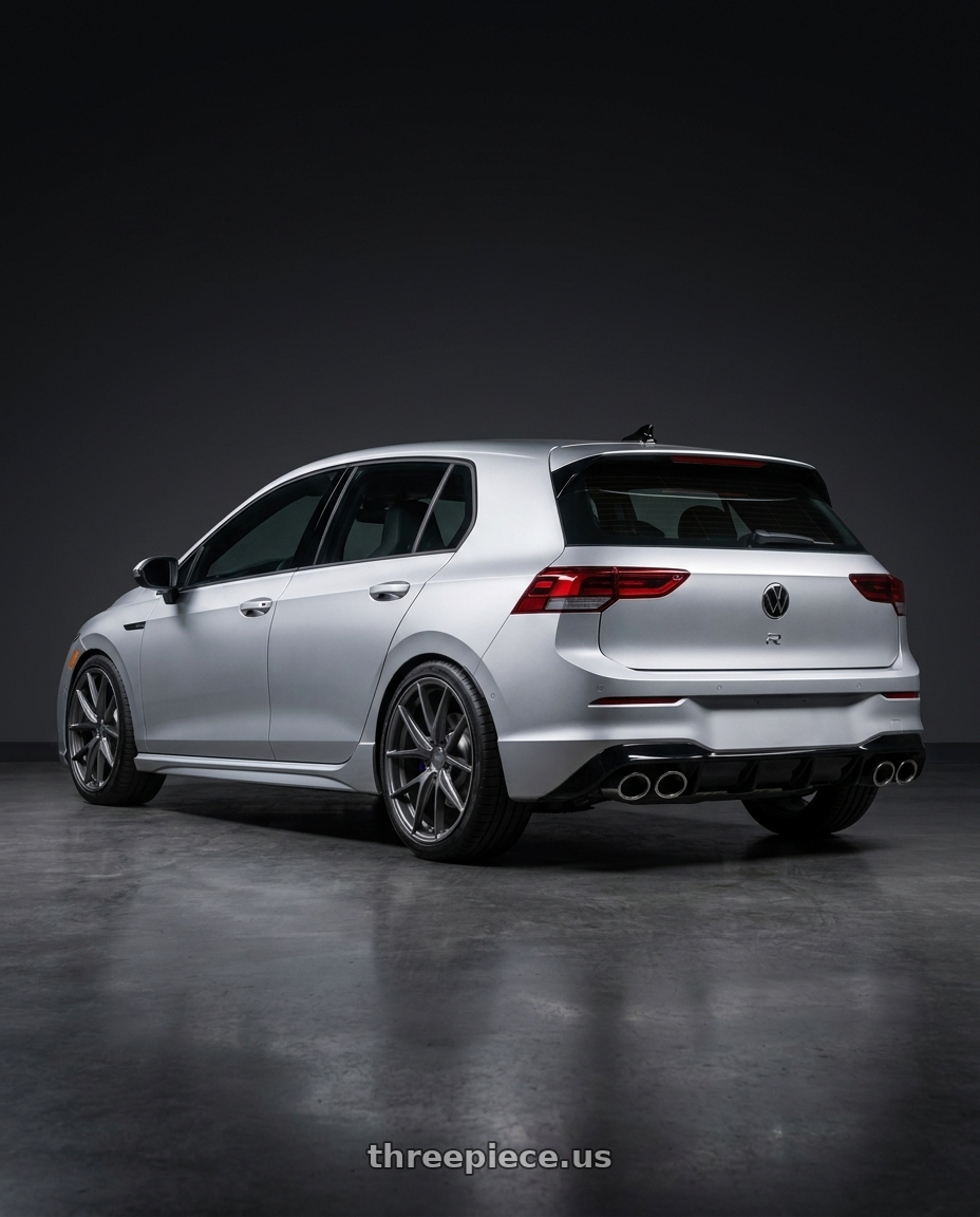 2024 Volkswagen Golf R MK8 with Niche 1PC M116 MISANO 5X112 19X8.5 +34 MATTE GUN METAL wheels rear three quarter view square tires
