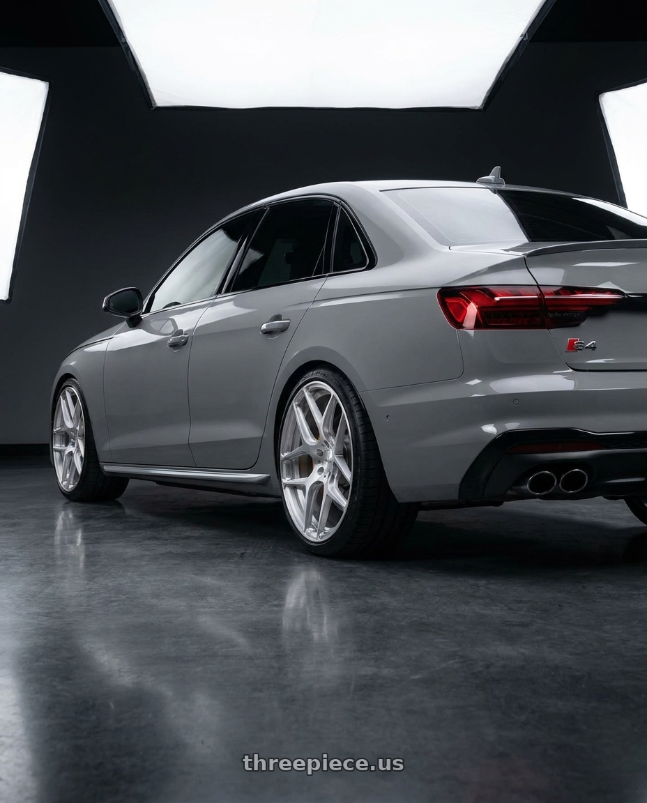 2021 Audi S4 Prestige with MRR FS1 5x112 19x10  +25 Brushed Clear wheels rear three quarter view square tires