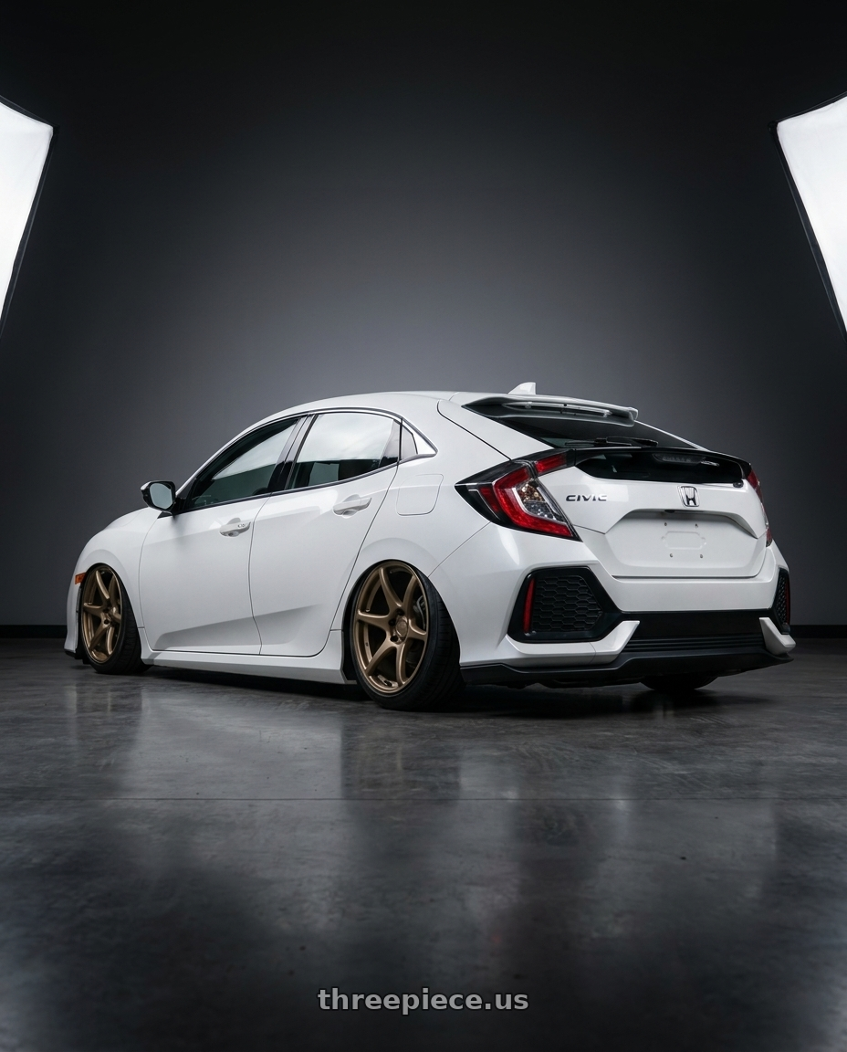 2024 Honda Civic with Kansei K11B Tandem 5x114.3 18x8.5 35 Bronze wheels rear three quarter view slight stretch tires