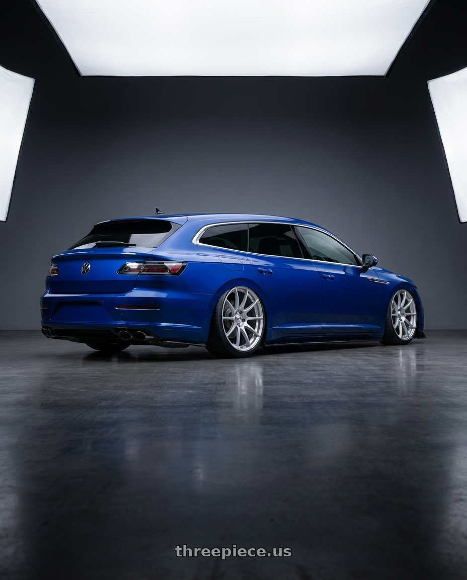 2021 VW Arteon Shooting Brake R with Maxxim 10S Winner 4X100/4X108 17x7 +40 Full Silver wheels rear three quarter view extreme stretch tires