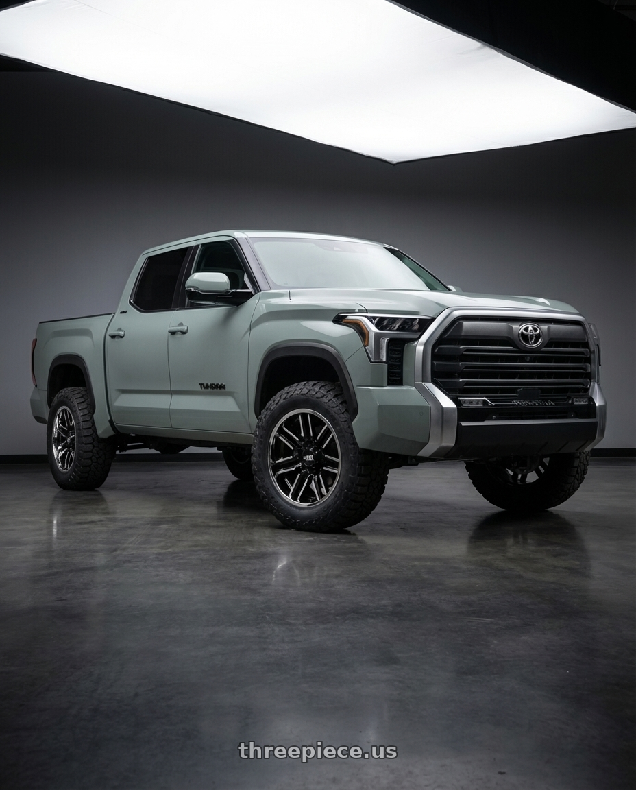 2024 Toyota Tundra with Moto Metal MO202 6X139.7 20X12 -44 GLOSS BLACK MACHINED CENTER CHROME LIP wheels