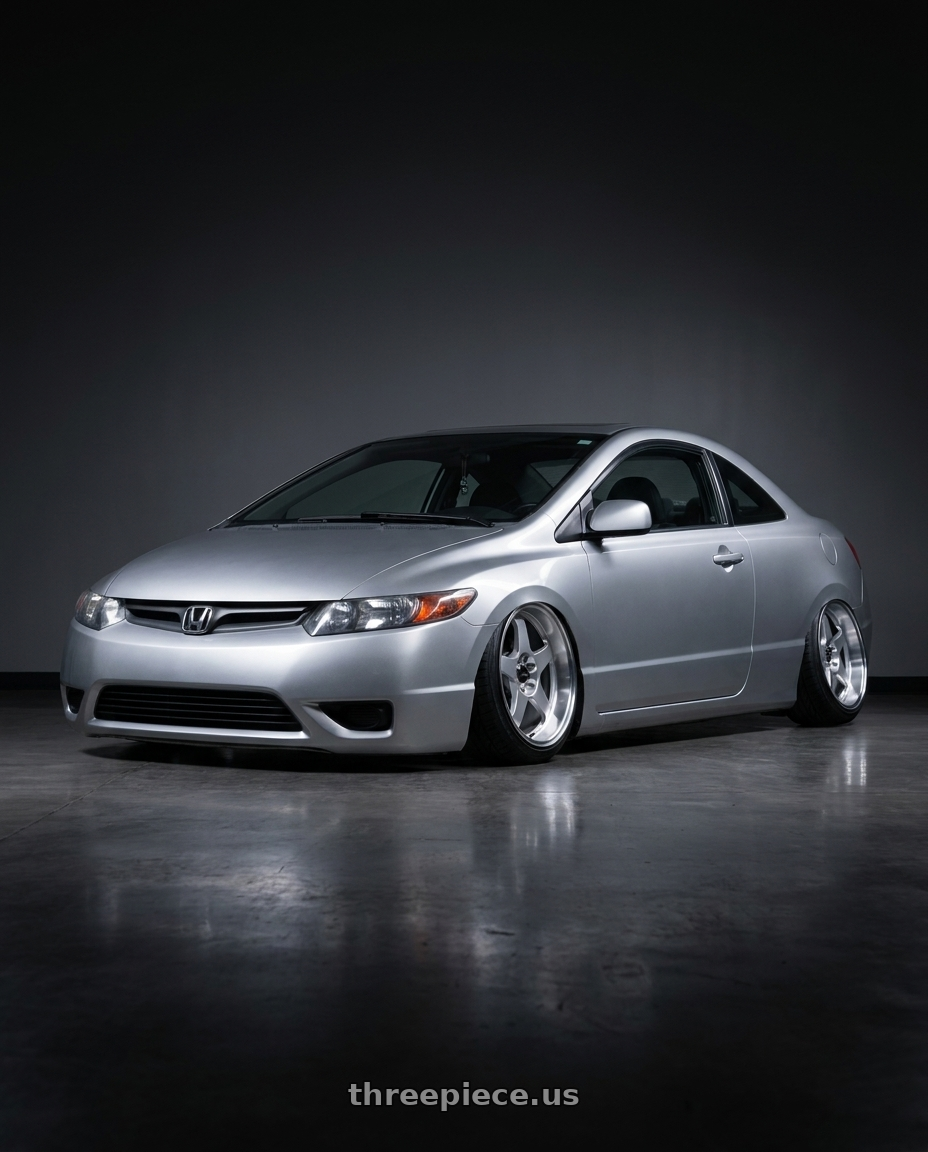 2007 Honda Civic Coupe with Vors SP1 5x100/5x114.3 17x8  +35 Silver Machine Face Lip wheels