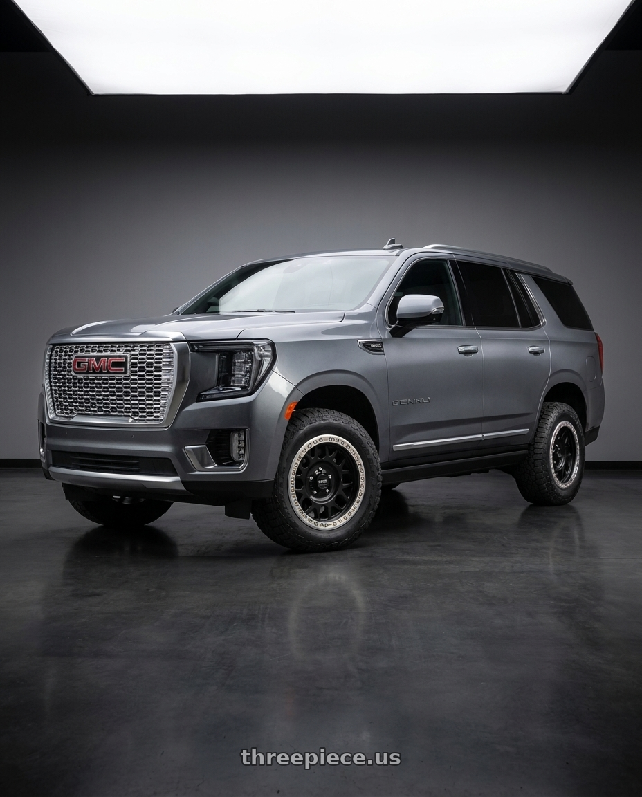 2021 GMC Yukon Denali with KMC KM234 GRENADE DESERT BEADLOCK 6X139.7 20X9 -12 SATIN BLACK wheels