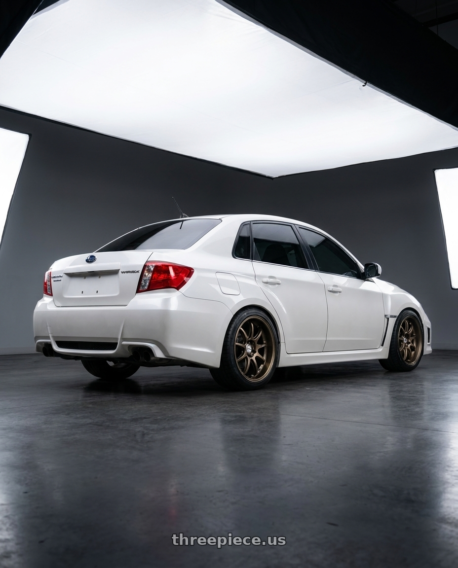 2011 subaru wrx with Work Emotion D9R wheels rear three quarter view square tires