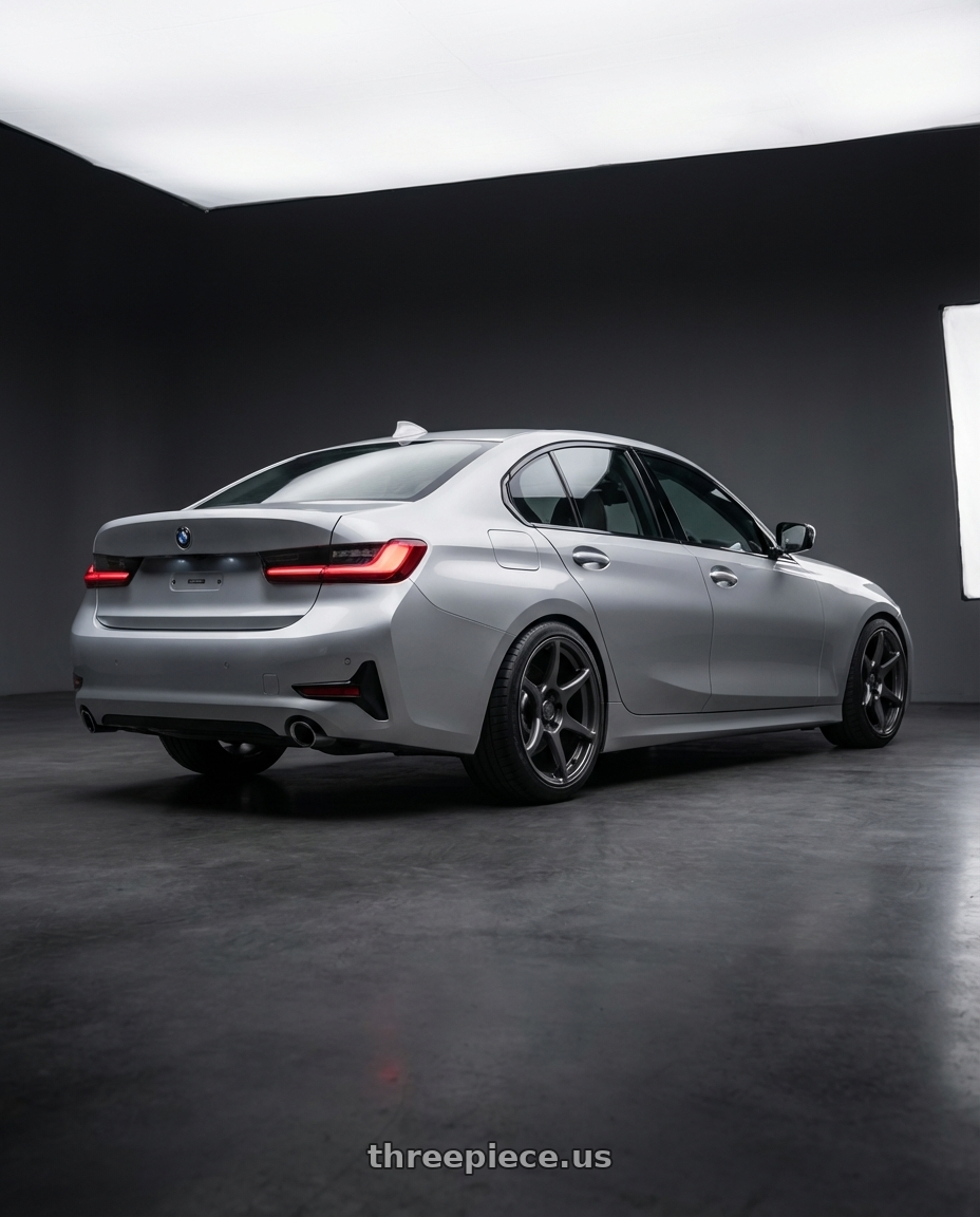 2023 BMW 3 Series G20 with Kansei K11G Tandem 5X112 19x9.5 22 Gunmetal wheels rear three quarter view square tires